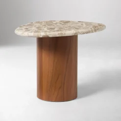 Alora Solid Wood & Marble Side Table (22")