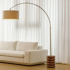Ariel Stacked Arc Solid Oak Floor Lamp (63")