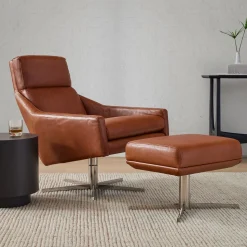 Austin Leather Swivel Chair & Ottoman Set