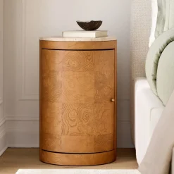 Beaux Travertine & Burl Wood Nightstand (14")