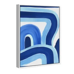Blue Layered Curves Framed Canvas Wall Art