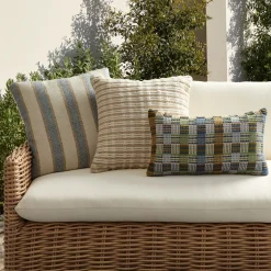 Blue Striped Plaid Outdoor Pillow Set