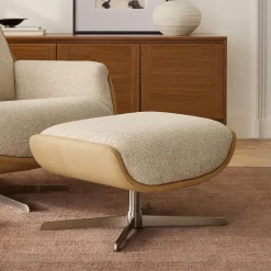 Bowden Fabric & Leather Swivel Ottoman