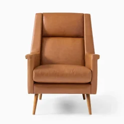 Carlo High-Back Leather Mid-Century Chair - Wood Legs