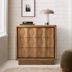 Carved Pattern Solid Wood 3-Drawer Dresser (35")