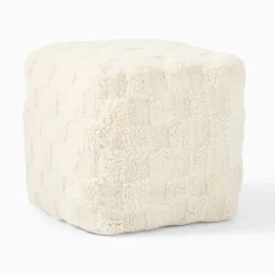 Checkerboard Shag Pouf