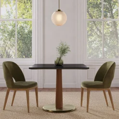 Claire Restaurant Dining Table - Porcelain w/ Protective Metal Bumper - Square
