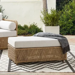 Coastal Wicker Outdoor Ottoman