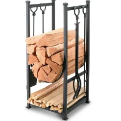 Contemporary Fireplace Log Holder & Tool Duo