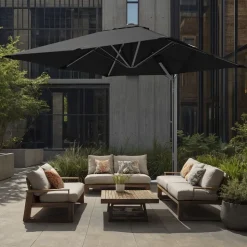 Contract Grade 10' Square Cantilever Outdoor Patio Umbrella - Rustproof Aluminum Frame with Base