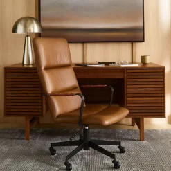 Cooper Mid-Century High-Back Leather Swivel Office Chair