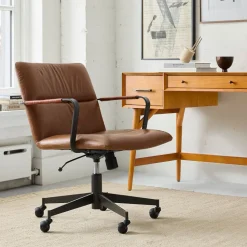 Cooper Mid-Century Leather Swivel Office Chair