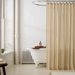 Cotton Linen Striped Shower Curtain