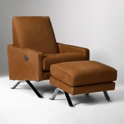 Crawford Leather Recliner & Ottoman Set