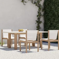 Cusco Outdoor Concrete Dining Table (74") & Stacking Dining Chairs Set