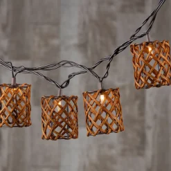 Decorative 10-Piece Rattan String Lights - Cylinder