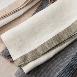European Linen Contrast Border Napkins (Set of 4)