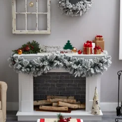 Faux Flocked Christmas Garland w/ Pine Cones
