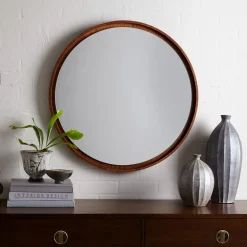 Floating Round Wood Wall Mirror