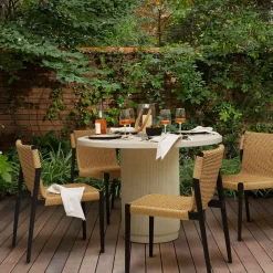 Fluted Outdoor Bistro Table (44") & Ventura Stacking Dining Chairs Set