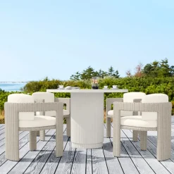 Fluted Outdoor Bistro Table (44") & Westport Barrel Dining Chairs Set