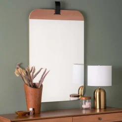 Frameless Wood Accent Wall Mirror w/ Strap