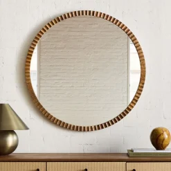 Frida Fluted Wood Round Wall Mirror