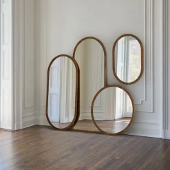 Frida Fluted Wood Round Wall Mirror