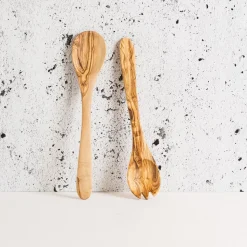 Gharyan Stoneware Olive Wood Utensils Serving Set