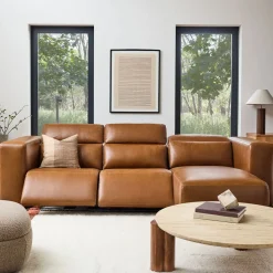 Leo Motion Reclining Leather 3-Piece Reversible Chaise Sectional (125")
