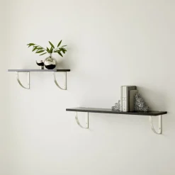 Linear Black Lacquer Wall Shelves with Arch Brackets