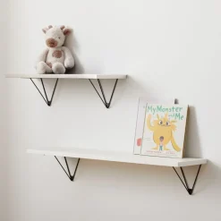 Linear White Lacquer Wall Shelves with Prism Brackets