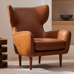 Lucia Leather Wing Chair - Wood Legs