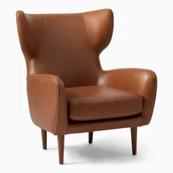 Lucia Leather Wing Chair - Wood Legs