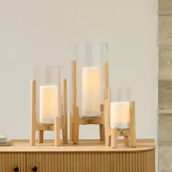 Marti Mid-Century Glass & Wood Lanterns