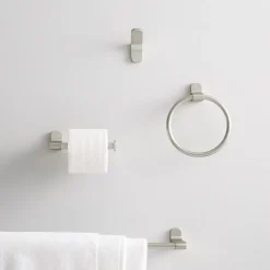 Mid-Century Contour Bathroom Hardware - Brushed Nickel