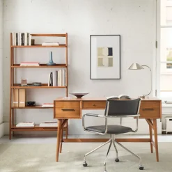Mid-Century Desk (52") & Wide Open Bookcase Set