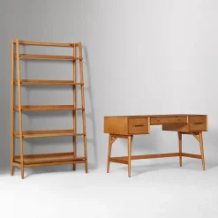 Mid-Century Desk (52") & Wide Open Bookcase Set