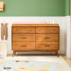 Mid-Century 6-Drawer Wide Dresser with Removable Topper (56")