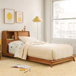 Mid-Century Headboard Storage Platform Bed