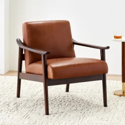 Mid-Century Leather Show Wood Chair