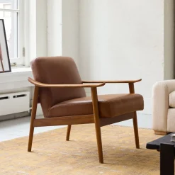 Mid-Century Leather Show Wood Chair