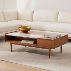 Mid-Century Marble Double Pop-Up Coffee Table (51")