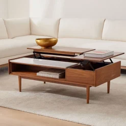Mid-Century Marble Pop-Up Coffee Table (48"–60")
