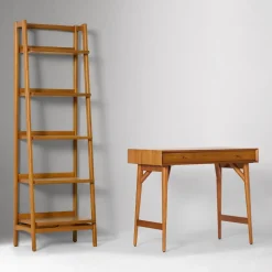 Mid-Century Mini Desk (36") & Narrow Open Bookshelf Set