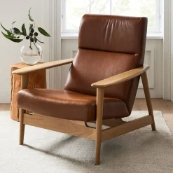 Mid-Century Show Wood High-Back Leather Chair