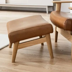 Mid-Century Show Wood Leather Ottoman