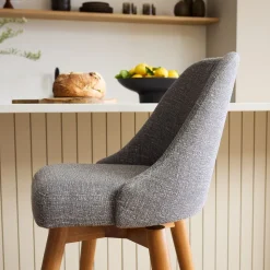Mid-Century Upholstered Swivel Counter Stool - Wood Legs