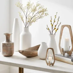 Mid-Century Whitewashed Wood Lanterns