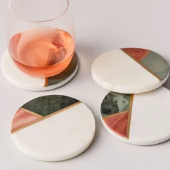 Mixed Marble & Brass Coaster Sets